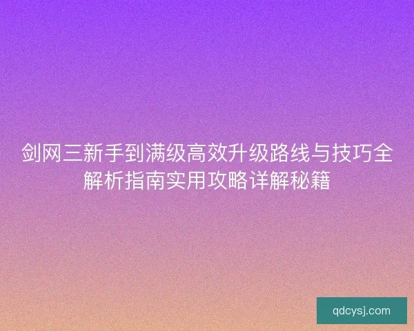 剑网三新手到满级高效升级路线与技巧全解析指南实用攻略详解秘籍